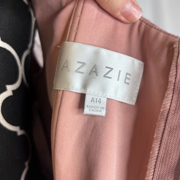 Azazie Norma Pink Lace Overlay Cold Shoulder Formal Dress ALTERED Size** A10/A14 - Picture 4 of 16